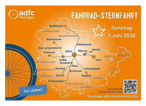 Zu sehen ist eine Grafik zur Thüringer Fahrrad-Sternfahrt, die den Routenverlauf der Demonstration zeigt.